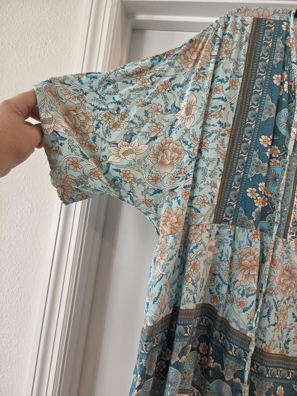 SHEIN Curve Blue Floral Boho Peasant Blouse 1X Flowy Long Sleeve Babydoll Top - Picture 3 of 5